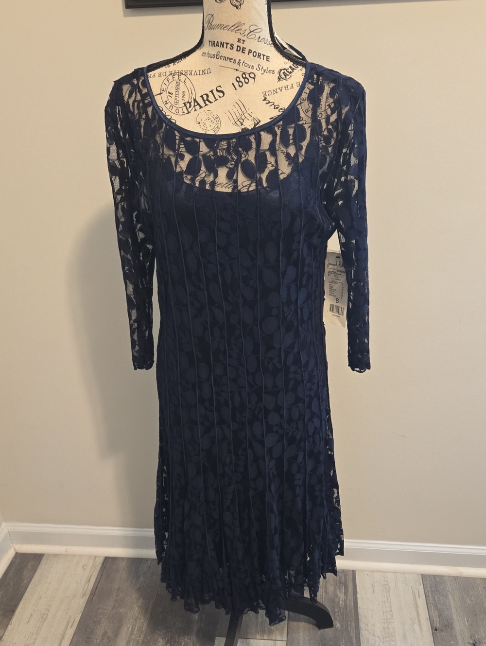 Joseph Ribkoff Navy Lace Long-Sleeve A-Line Dress